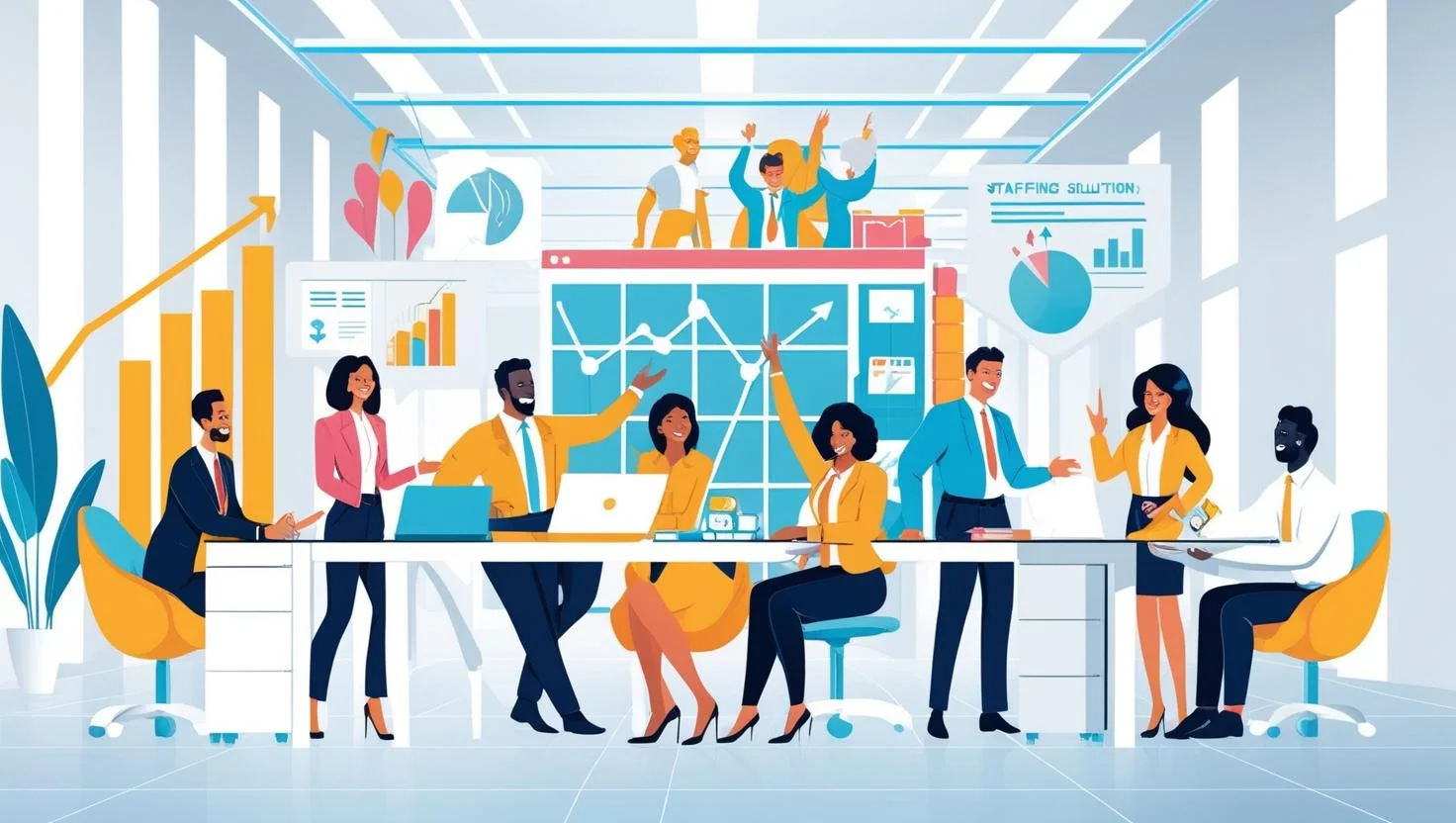 An image showing a diverse group of professional staffing candidates ready for work.
