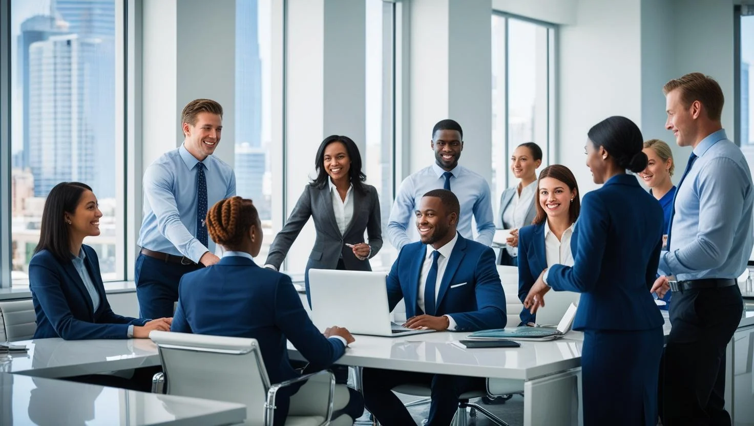 An image of a professional admin staff member working at a desk in a London office.